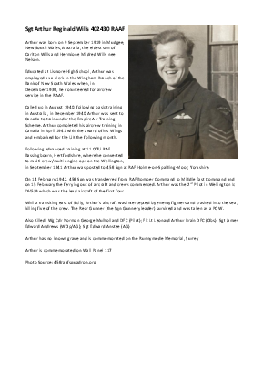 A preview of a PDF biography for Wills, Arthur Reginald